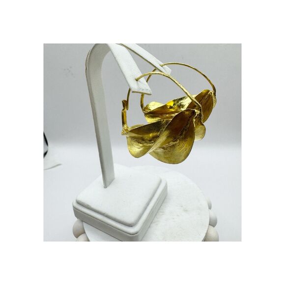 Fulani Twisted Basket Gold Plated Hoop Earrings Chunky West Africa Modernist - Picture 10 of 14